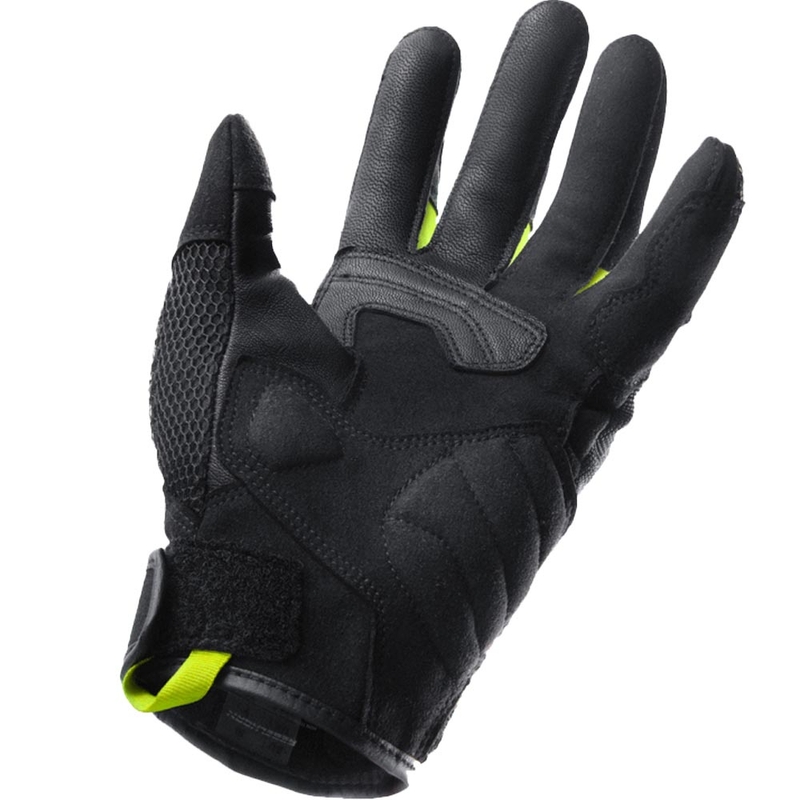 Sieviešu motocikla cimdi Rebelhorn Core melni-pelēki-fluorēti dzelteni