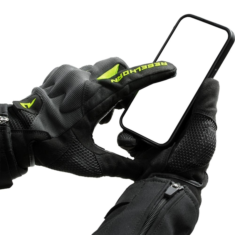 Sieviešu motocikla cimdi Rebelhorn Core melni-pelēki-fluorēti dzelteni