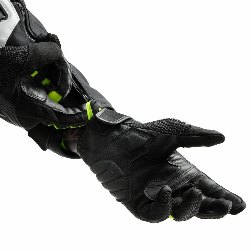 Sieviešu motocikla cimdi Rebelhorn Core melni-pelēki-fluorēti dzelteni