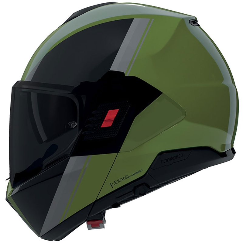 Atverama motocikla ķivere Nolan N120-1 Verniciatura Speciale N-COM 354 spīdīgi zaļa-melna-pelēka
