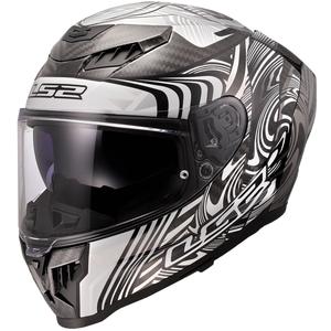LS2 FF807 Dragon Carbon Enthum motocikla ķivere, spīdīgi sudrabaina