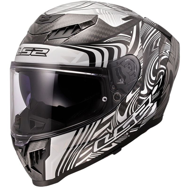 LS2 FF807 Dragon Carbon Enthum motocikla ķivere, spīdīgi sudrabaina