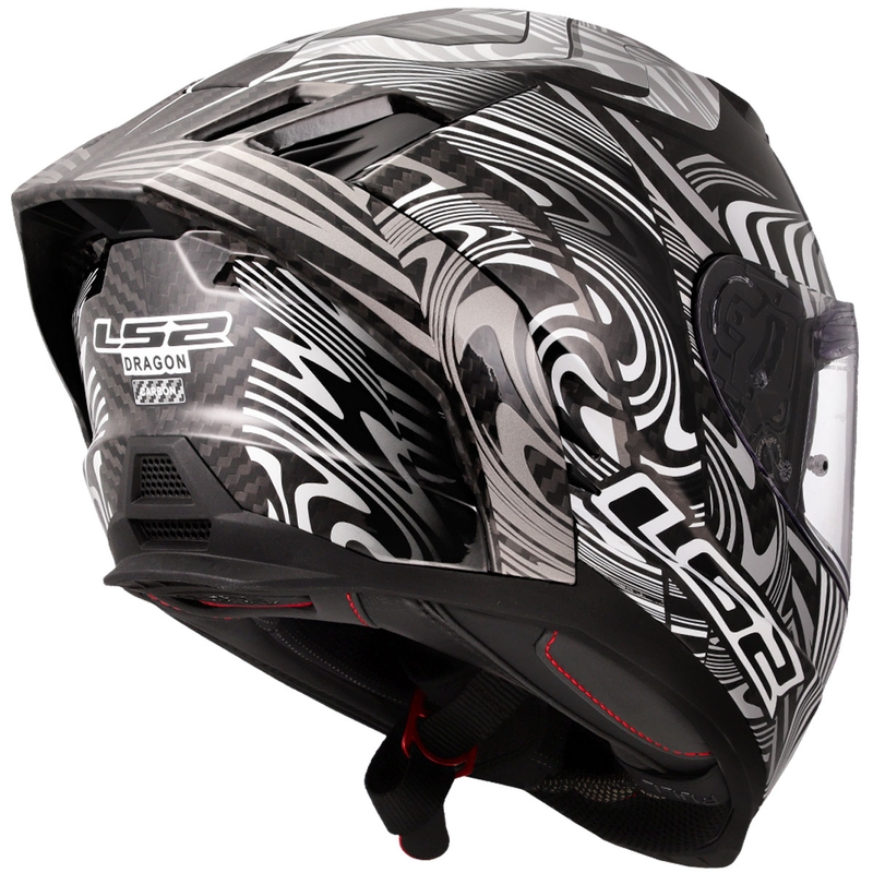 LS2 FF807 Dragon Carbon Enthum motocikla ķivere, spīdīgi sudrabaina