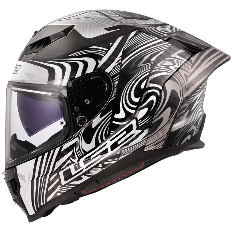 LS2 FF807 Dragon Carbon Enthum motocikla ķivere, spīdīgi sudrabaina