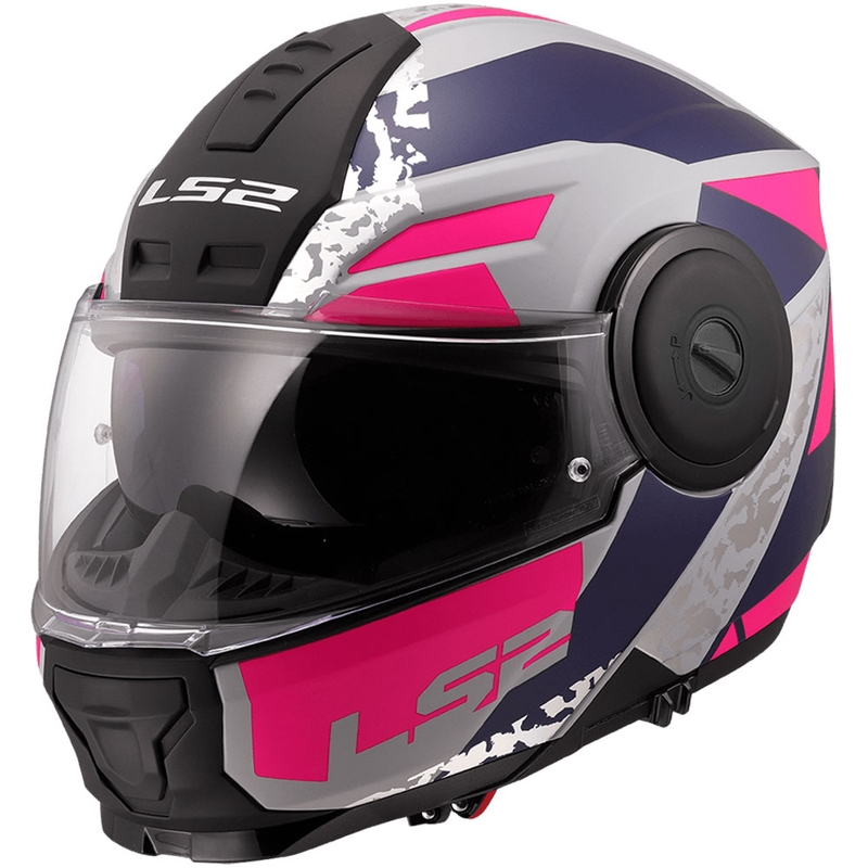 Flip-up moto ķivere LS2 FF902 Scope II Oxyd pelēki-zilā-violetā krāsā