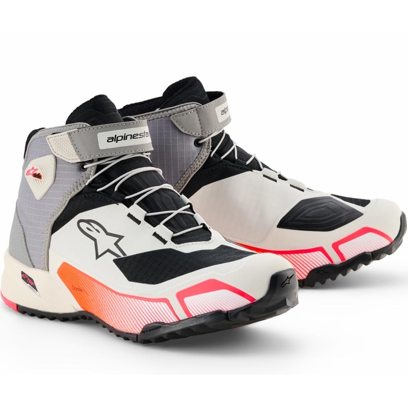 Alpinestars Stella CR-X Drystar sieviešu motocikla zābaki balti-gaiši pelēki-melni-fluorescēti rozā