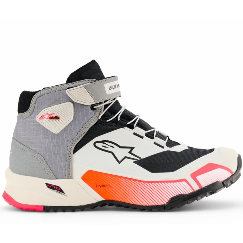 Alpinestars Stella CR-X Drystar sieviešu motocikla zābaki balti-gaiši pelēki-melni-fluorescēti rozā