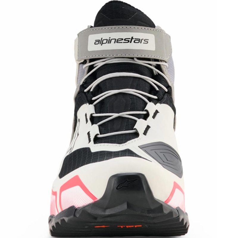 Alpinestars Stella CR-X Drystar sieviešu motocikla zābaki balti-gaiši pelēki-melni-fluorescēti rozā