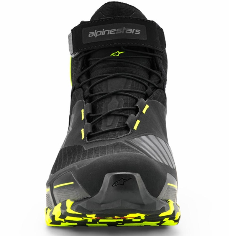 Alpinestars CR-X Drystar motocikla zābaki melni-tumši pelēki-fluorētiski dzelteni