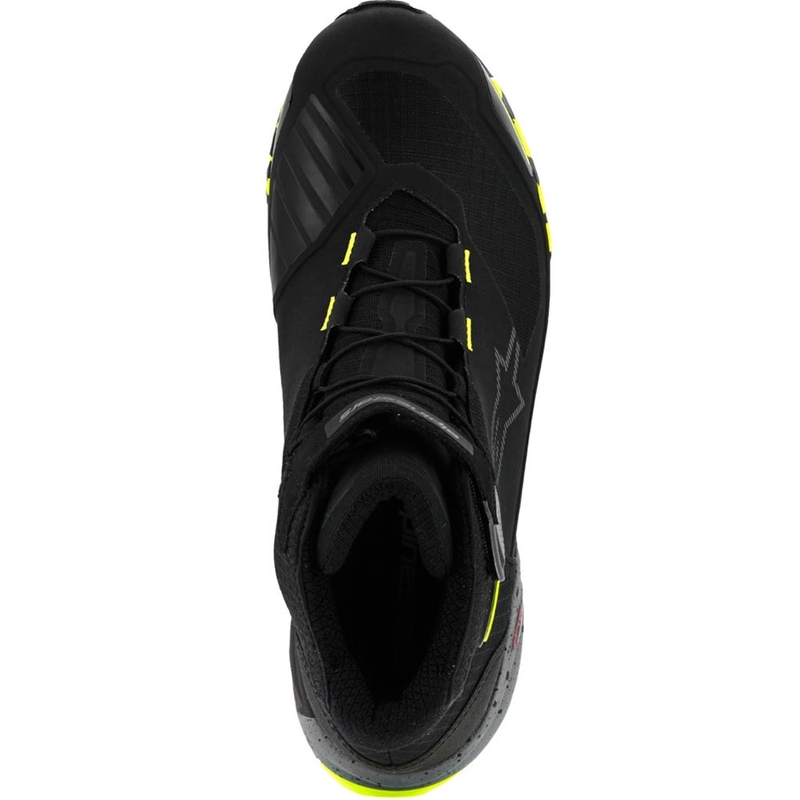 Alpinestars CR-X Drystar motocikla zābaki melni-tumši pelēki-fluorētiski dzelteni