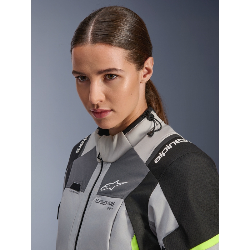 Alpinestars Stella Andes V4 Drystar sieviešu motocikla jaka tumši pelēka-gaiši pelēka-melna-fluorescēti dzeltena