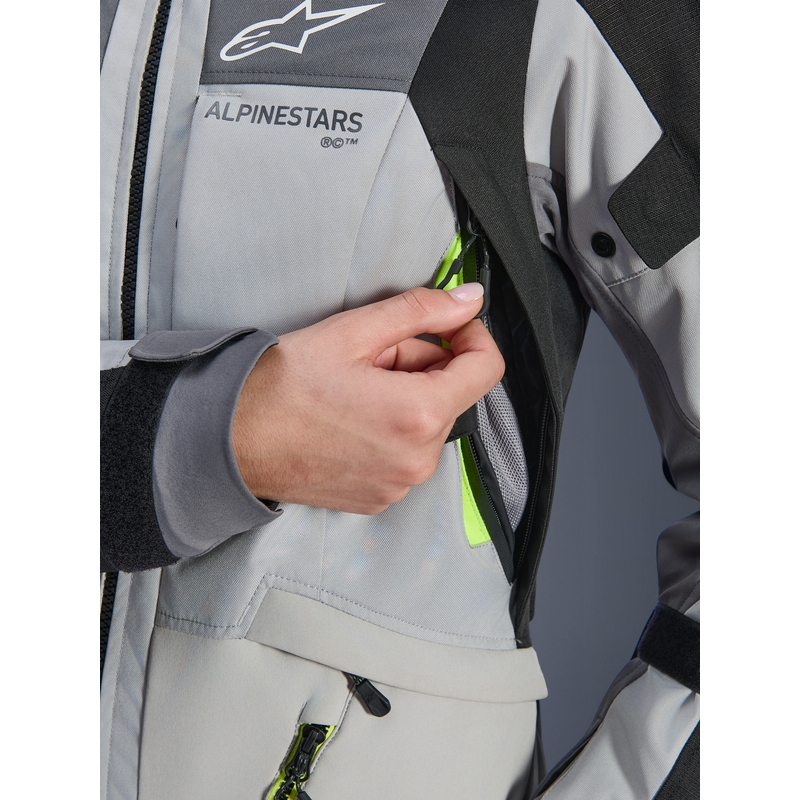 Alpinestars Stella Andes V4 Drystar sieviešu motocikla jaka tumši pelēka-gaiši pelēka-melna-fluorescēti dzeltena