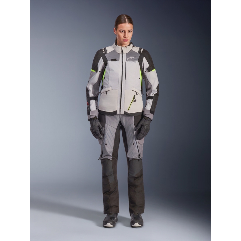 Alpinestars Stella Andes V4 Drystar sieviešu motocikla jaka tumši pelēka-gaiši pelēka-melna-fluorescēti dzeltena