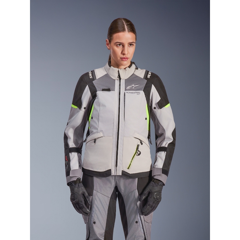 Alpinestars Stella Andes V4 Drystar sieviešu motocikla jaka tumši pelēka-gaiši pelēka-melna-fluorescēti dzeltena