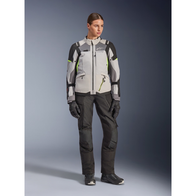 Alpinestars Stella Andes V4 Drystar sieviešu motocikla jaka tumši pelēka-gaiši pelēka-melna-fluorescēti dzeltena