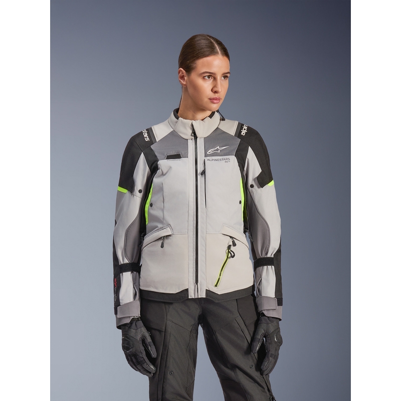 Alpinestars Stella Andes V4 Drystar sieviešu motocikla jaka tumši pelēka-gaiši pelēka-melna-fluorescēti dzeltena