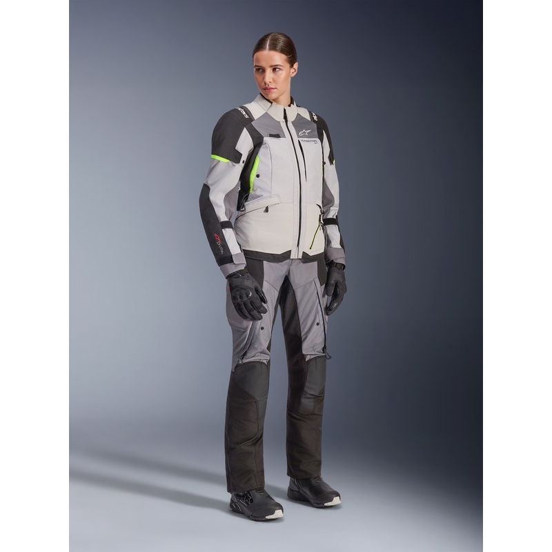 Alpinestars Stella Andes V4 Drystar sieviešu motocikla jaka tumši pelēka-gaiši pelēka-melna-fluorescēti dzeltena