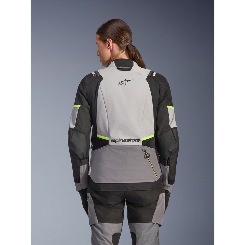 Alpinestars Stella Andes V4 Drystar sieviešu motocikla jaka tumši pelēka-gaiši pelēka-melna-fluorescēti dzeltena