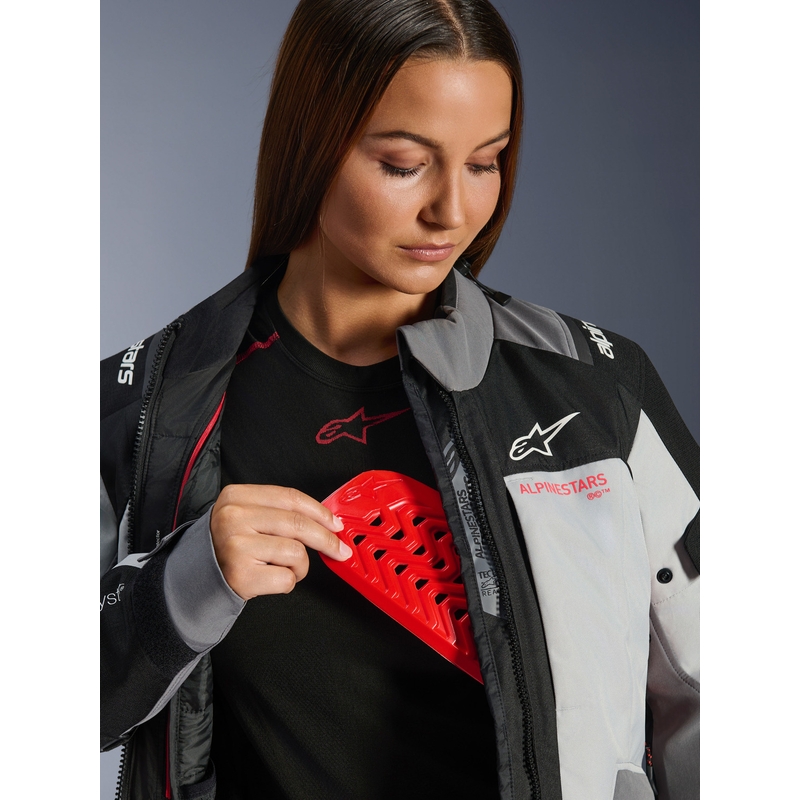 Alpinestars Stella Andes V4 Drystar sieviešu motocikla jaka, tumši pelēka-gaiši pelēka-melna-sarkana
