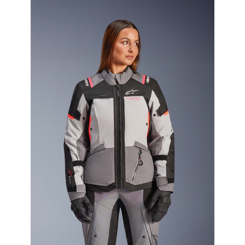 Alpinestars Stella Andes V4 Drystar sieviešu motocikla jaka, tumši pelēka-gaiši pelēka-melna-sarkana