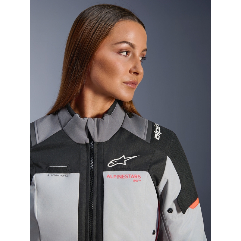 Alpinestars Stella Andes V4 Drystar sieviešu motocikla jaka, tumši pelēka-gaiši pelēka-melna-sarkana