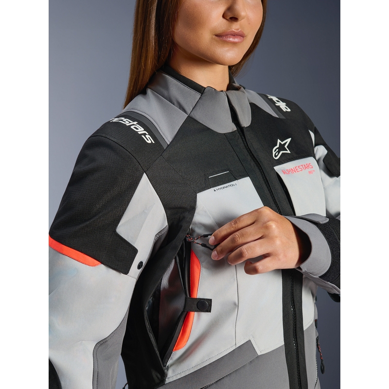 Alpinestars Stella Andes V4 Drystar sieviešu motocikla jaka, tumši pelēka-gaiši pelēka-melna-sarkana