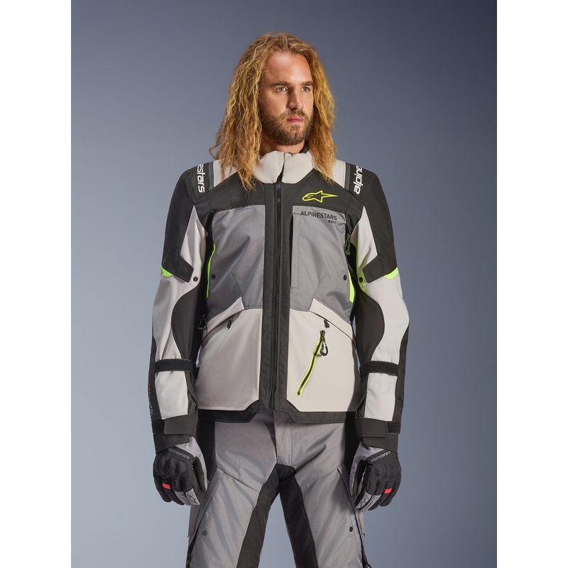 Alpinestars Andes V4 Drystar motocikla jaka tumši pelēka-gaiši pelēka-melna-fluorēti dzeltena