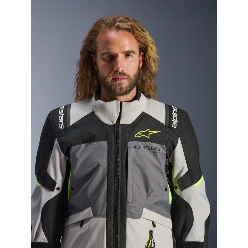 Alpinestars Andes V4 Drystar motocikla jaka tumši pelēka-gaiši pelēka-melna-fluorēti dzeltena
