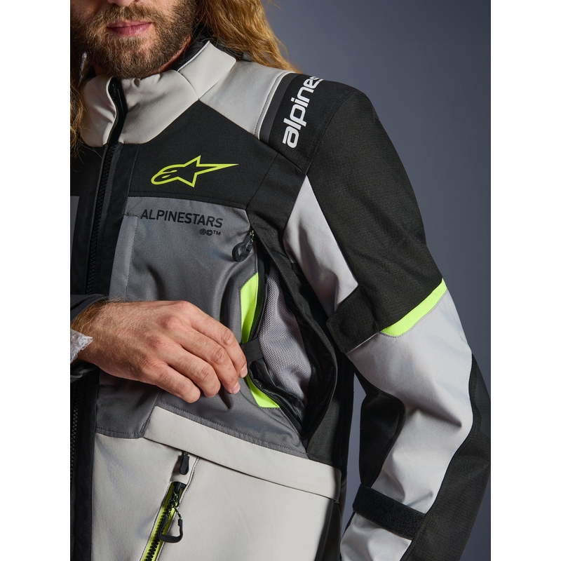 Alpinestars Andes V4 Drystar motocikla jaka tumši pelēka-gaiši pelēka-melna-fluorēti dzeltena