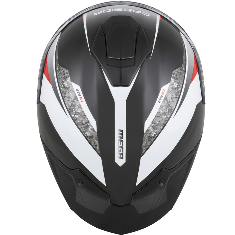Cassida Integral GTS 2.1 Mega motocikla ķivere, melna-balta-sarkana