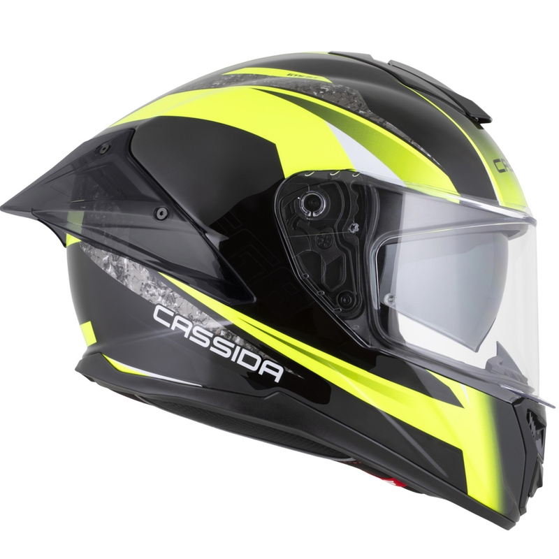 Cassida Integral GTS 2.1 Mega motocikla ķivere, melna-fluorescējoši dzeltena-balta