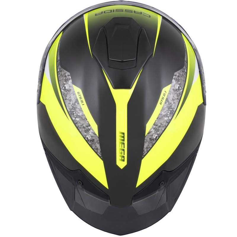 Cassida Integral GTS 2.1 Mega motocikla ķivere, melna-fluorescējoši dzeltena-balta
