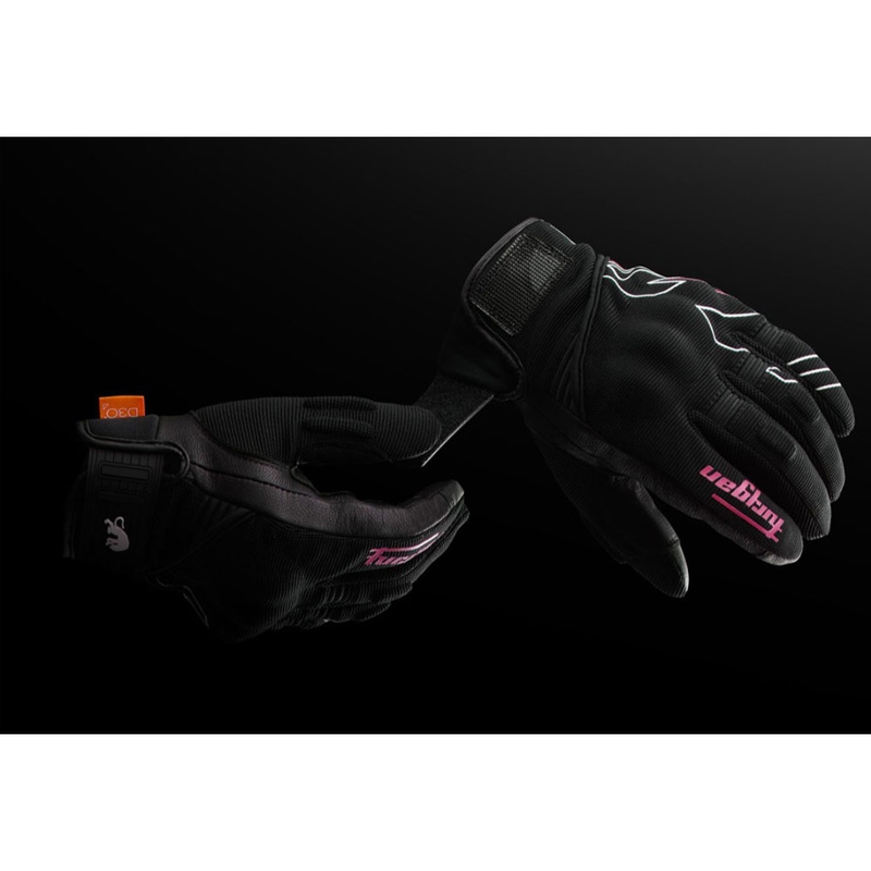 Sieviešu motocikla cimdi Furygan Jet Neon D3O® Evo melni-balti-rozā