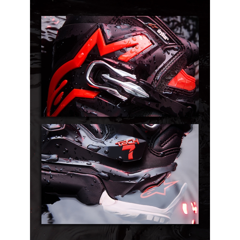 Alpinestars TECH 7 Enduro Drystar motocikla zābaki melni-fluorescējoši sarkani-balti