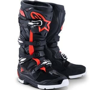 Alpinestars TECH 7 Enduro Drystar motocikla zābaki melni-fluorescējoši sarkani-balti