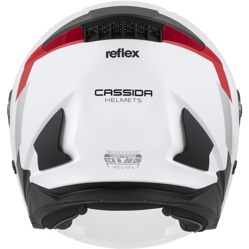 Cassida Reflex 2.0 drošības atvērtā motocikla ķivere, balta-sarkana-pelēka-atstarojoša sudraba