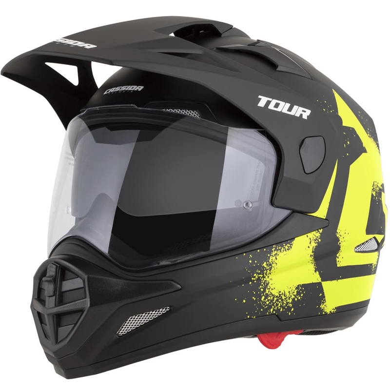 Enduro motocikla ķivere Cassida Tour 2.0 Crew matēti melna-fluorēti dzeltena