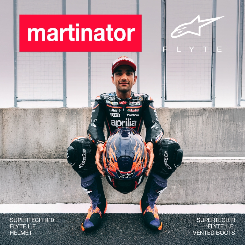 Alpinestars Supertech R-10 Flyte motocikla ķivere, pilna izmēra, ierobežotas izlaiduma, Jorge Martin, violeti sarkana