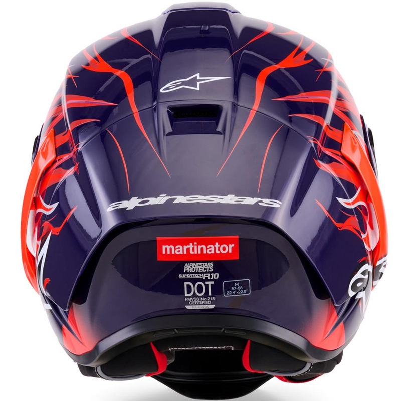 Alpinestars Supertech R-10 Flyte motocikla ķivere, pilna izmēra, ierobežotas izlaiduma, Jorge Martin, violeti sarkana