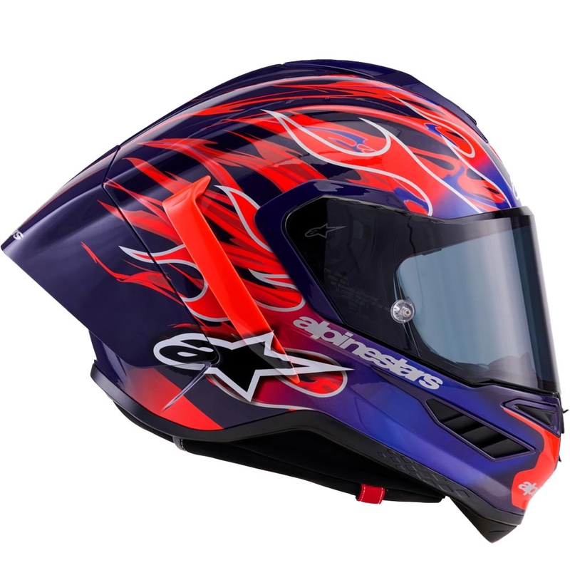 Alpinestars Supertech R-10 Flyte motocikla ķivere, pilna izmēra, ierobežotas izlaiduma, Jorge Martin, violeti sarkana