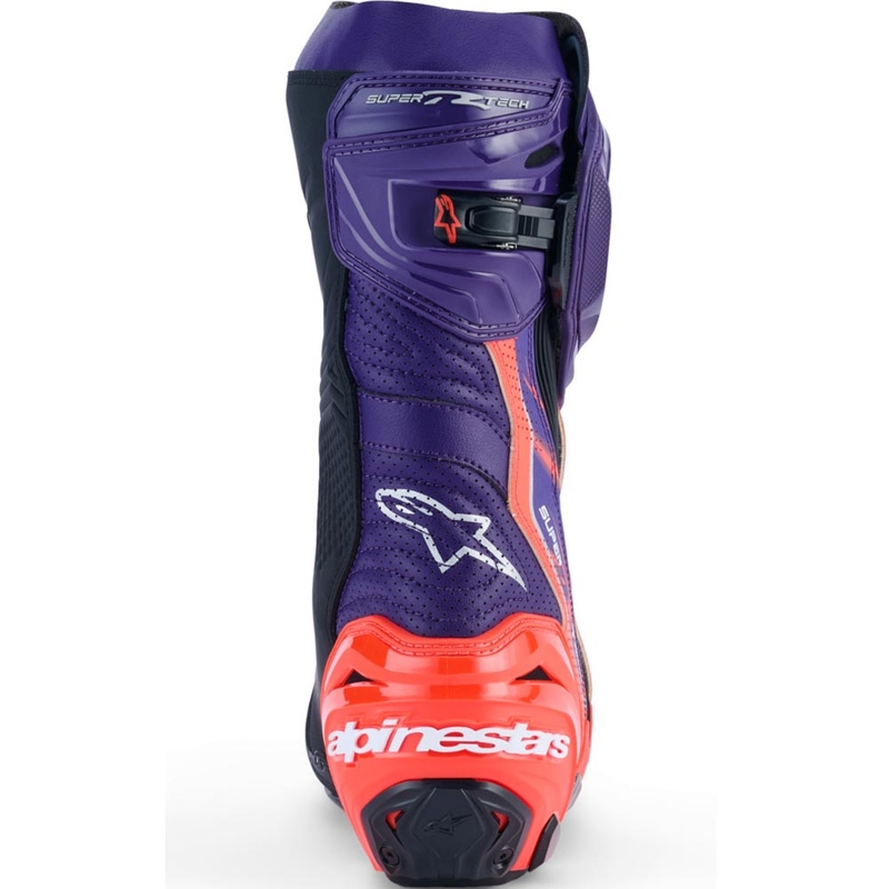 Alpinestars Supertech R Vented Flyte motociklu zābaki, ierobežotas tirāžas, Jorge Martin violeti-sarkani-melni