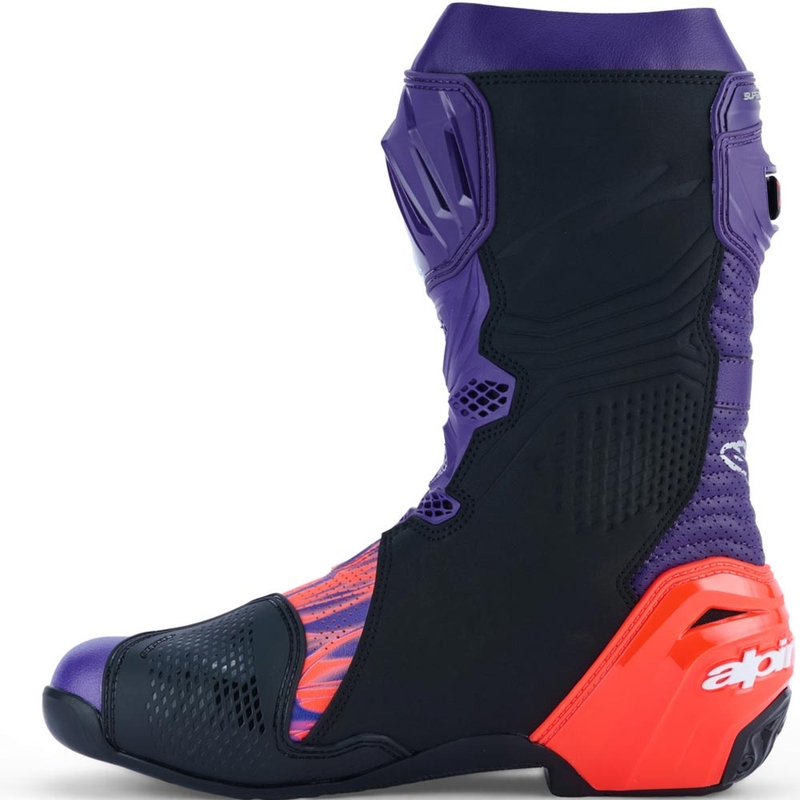 Alpinestars Supertech R Vented Flyte motociklu zābaki, ierobežotas tirāžas, Jorge Martin violeti-sarkani-melni