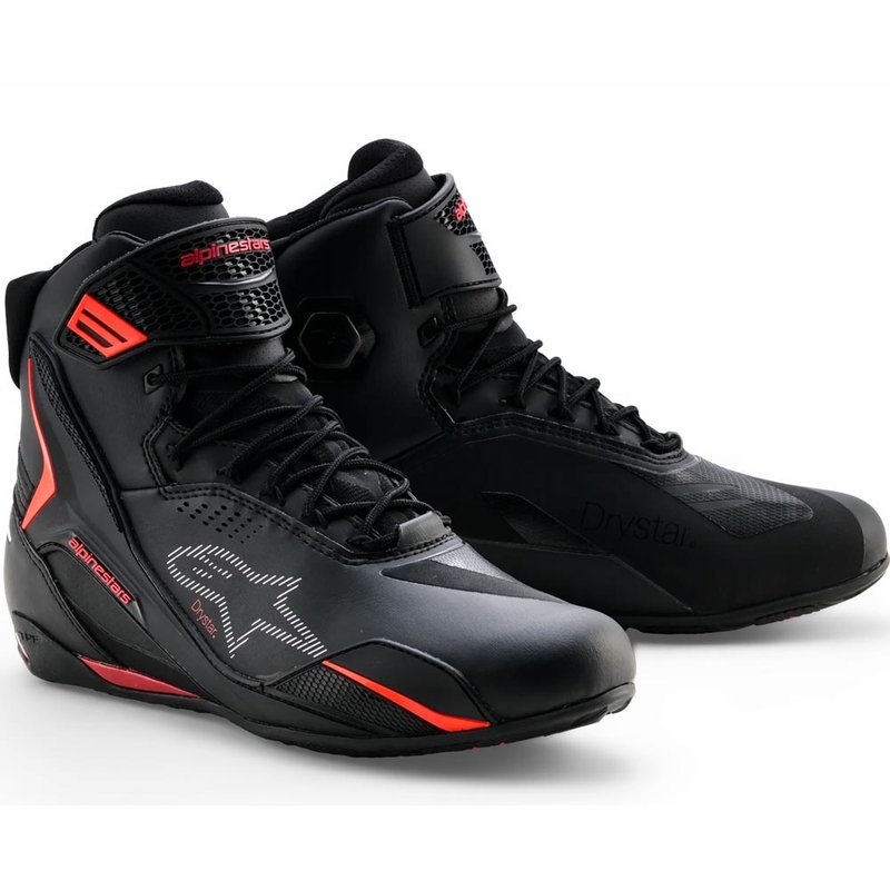 Alpinestars Faster-4 Drystar motociklu zābaki melni-fluorescējoši sarkani