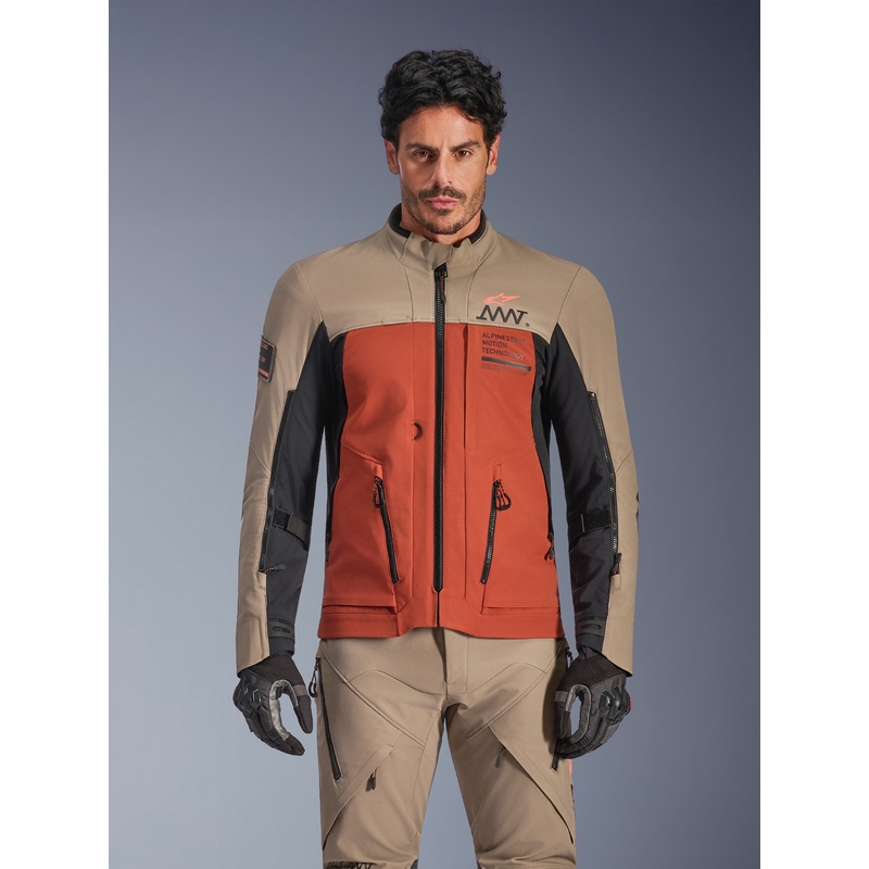 Alpinestars AMT-8 Stretch Drystar XF motocikla jaka brūna-oranža-melna