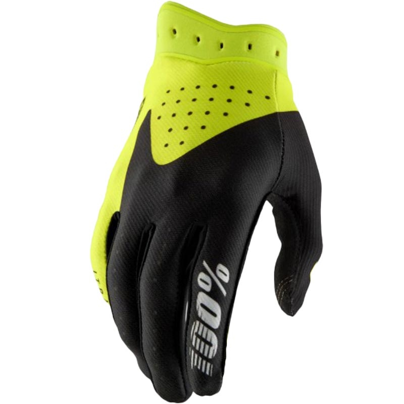 Motokrosa cimdi 100% iTrack melni-fluorēti dzelteni