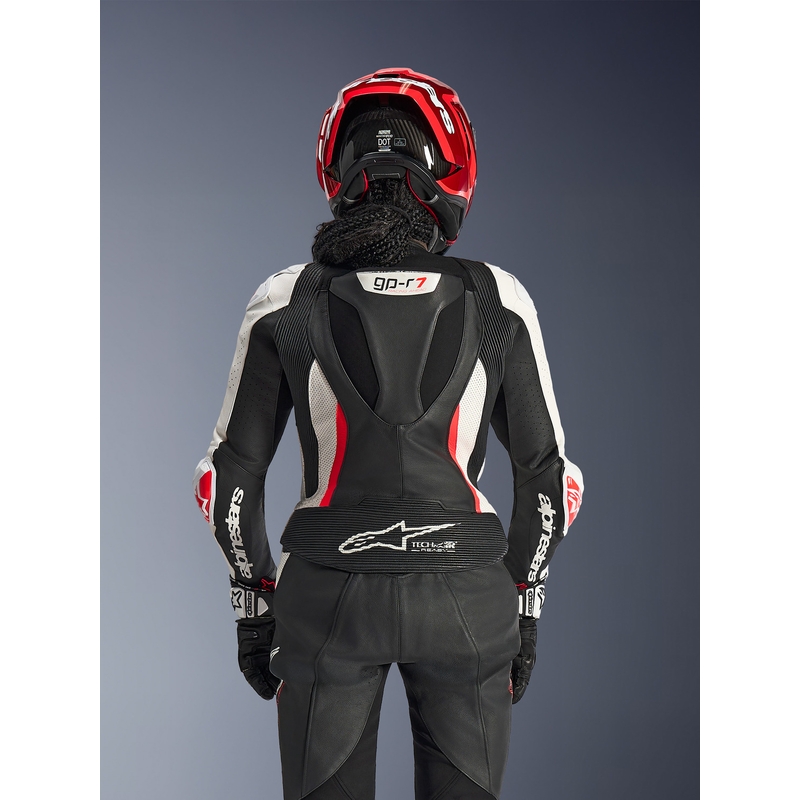 Sieviešu divdaļīgs ādas motocikla kombinezons Alpinestars Stella GP-R7 melns-balts-fluorescējoši sarkans