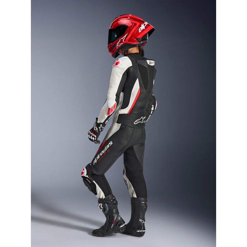 Sieviešu divdaļīgs ādas motocikla kombinezons Alpinestars Stella GP-R7 melns-balts-fluorescējoši sarkans