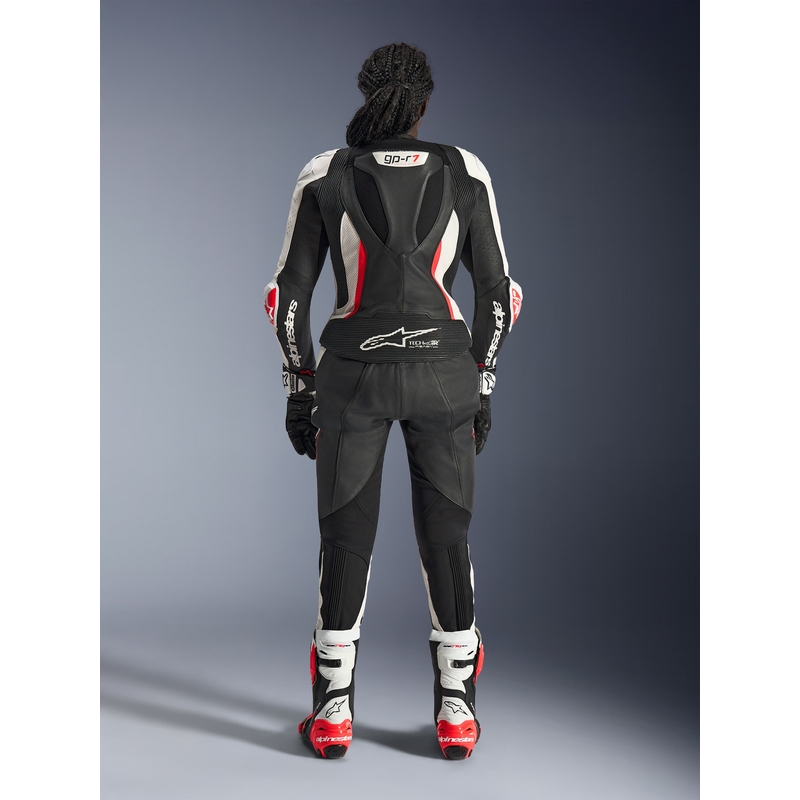 Sieviešu divdaļīgs ādas motocikla kombinezons Alpinestars Stella GP-R7 melns-balts-fluorescējoši sarkans
