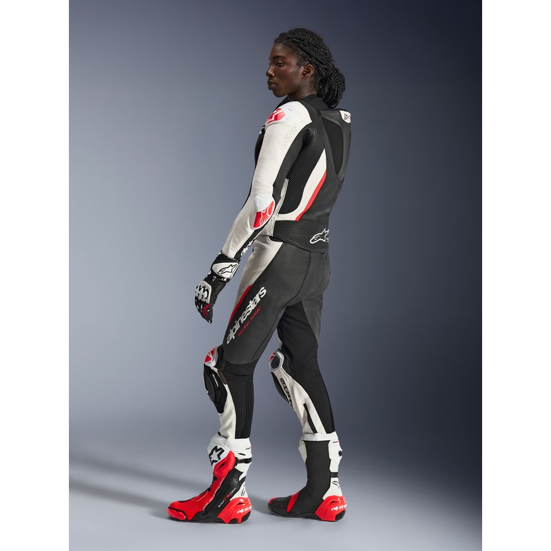 Sieviešu divdaļīgs ādas motocikla kombinezons Alpinestars Stella GP-R7 melns-balts-fluorescējoši sarkans