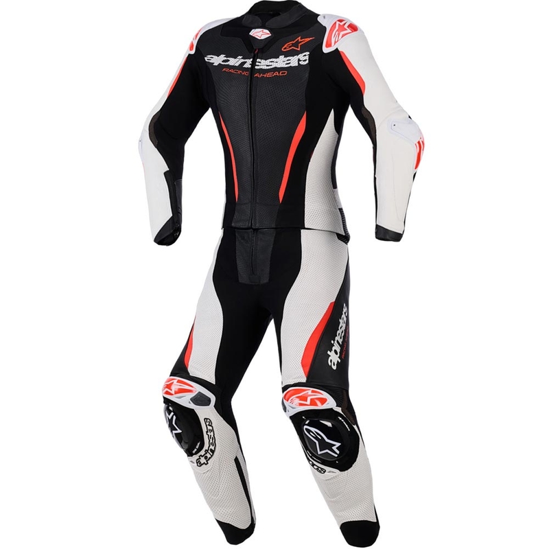 Sieviešu divdaļīgs ādas motocikla kombinezons Alpinestars Stella GP-R7 melns-balts-fluorescējoši sarkans